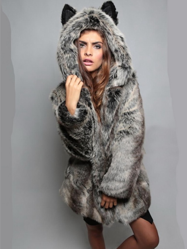  Women's Chic & Modern Faux Fur Fur Coat-Solid Color Animal