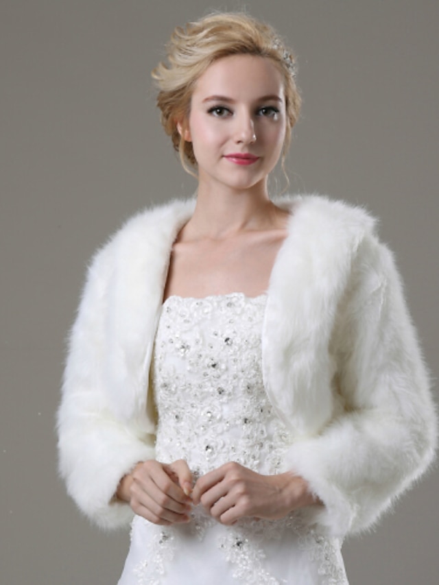  λευκή ψεύτικη γούνα περιτυλίγματα νυφικών χειμερινά παλτό / μπουφάν κρατούν ζεστά νυφικά μακρυμάνικα από ψεύτικη γούνα περιτυλίγματα γάμου με καθαρό χρώμα για γάμο