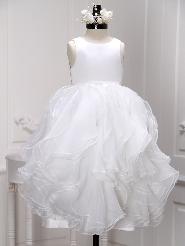  A-Line Ankle Length Flower Girl Dress First Communion Cute Prom Dress Organza with Pleats Fit 3-16 Years