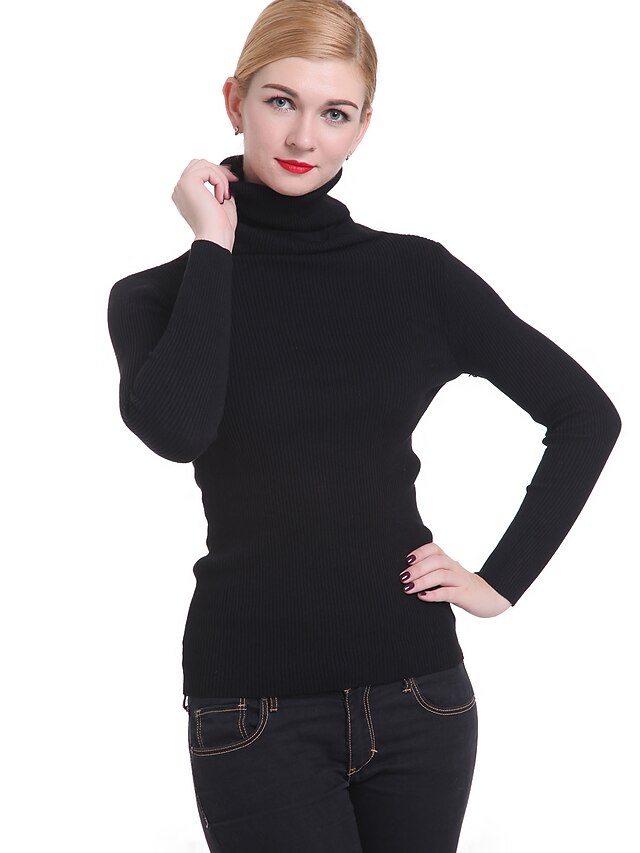  Women's Solid Colored Pullover Long Sleeve Sweater Cardigans Turtleneck Spring Fall White Black