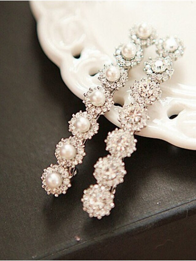  Women's Cute Party Imitation Pearl Rhinestone Alloy Hair Clip - Solid Colored