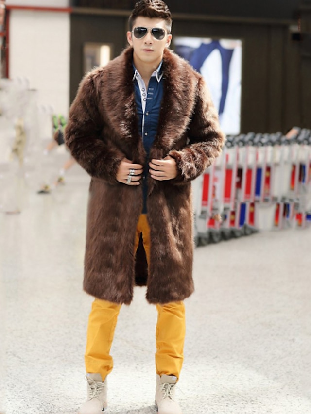 Men's Winter Coat Fur Coat Casual Weekend Modern Style Winter Solid ...