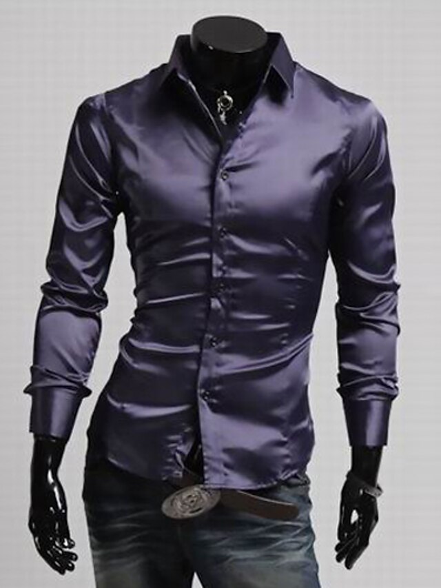  мужская рубашка классическая рубашка однотонный бордовый черный фиолетовый с длинными рукавами большие размеры на каждый день тонкие вершины деловые / весна / осень