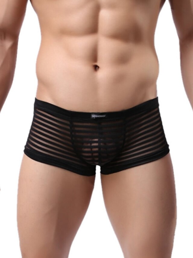  Homens Super Sexy Cueca Boxer Listrado 1 Peça Branco Preto Amarelo M L XL