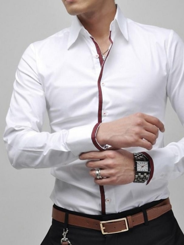  Men's Shirt Solid Colored Classic Collar White Gray Rosy Pink Blue Long Sleeve Plus Size Daily Work Slim Tops Business Casual / Spring / Fall