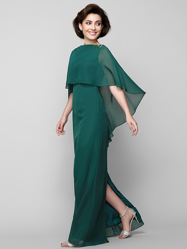  נדן/עמוד שמלת אם הכלה פרווה עם צווארון סקופ באורך קרסול ג'רסי ללא שרוולים עם חרוזים 2023