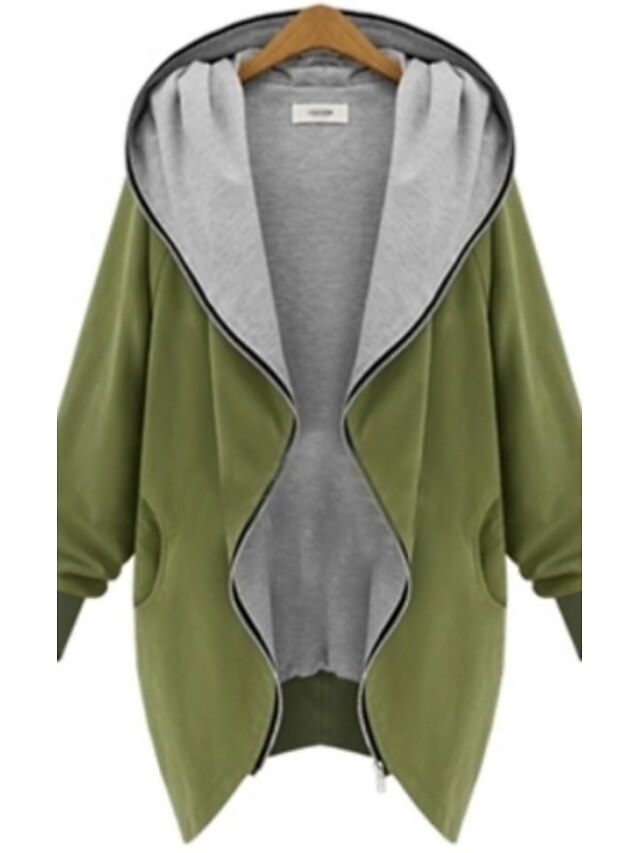  Manteau Veste à capuche Femme du quotidien basique Longue Manteau Noir Vert Automne Sweat à capuche Ample XL XXL 3XL 4XL 5XL / Grande Taille