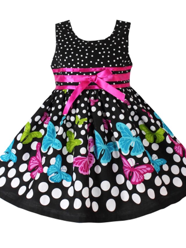  Girls' Sleeveless Polka Dot 3D Printed Graphic Dresses Bow Cotton Dress Summer Spring Fall Going out Print