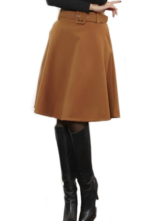  Women's Casual/Daily Knee-length Skirts,Simple Street chic A Line Solid Winter Fall