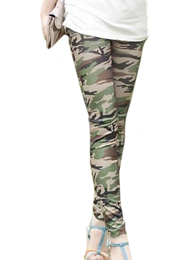  Women's Green Skinny Slim Elastic Printing Leggings