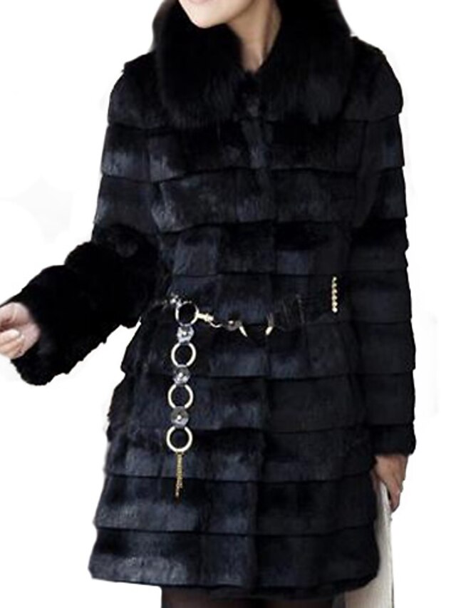  Women's Elegant Faux Fur Pure Color Long Sleeve Coat