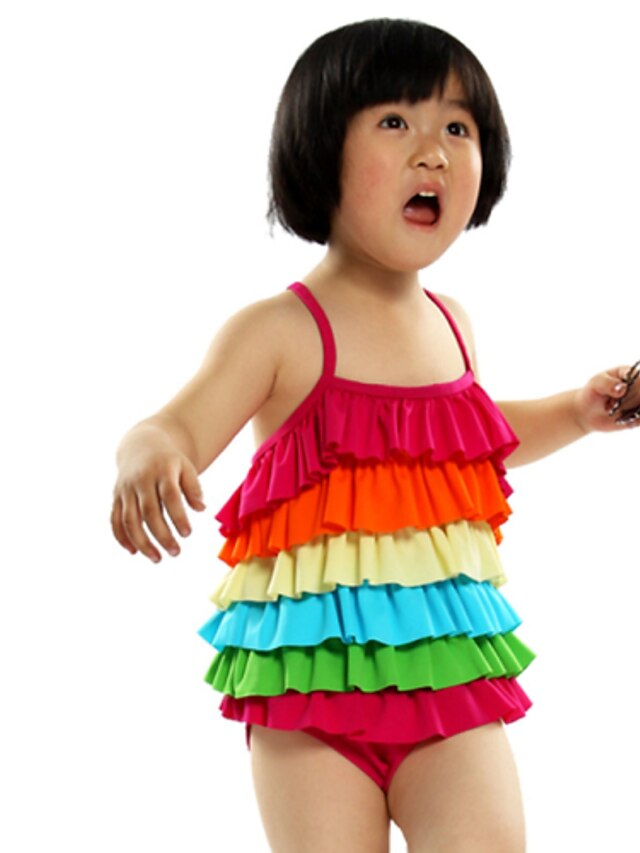  3-5Y Nylon Kids Girls One Piece Swimsuit Rainbow Children Brand Little Girls Swimwear Summer