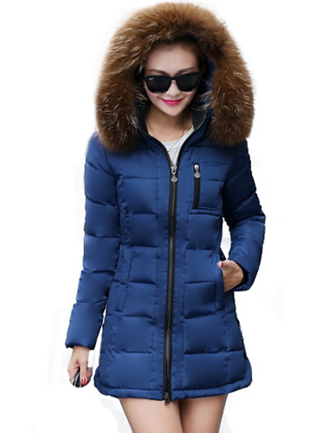  Women's Cotton Long Padded - Solid Colored Hooded / Winter