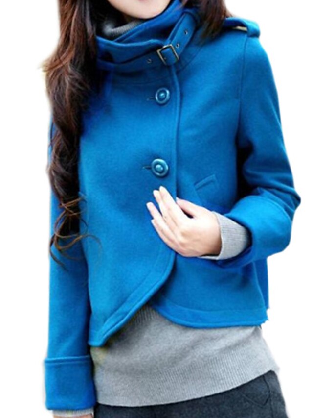  Жен. Изысканный и современный Короткая Пальто, Однотонный Современный Синий / Тёмно-синий / Фуксия M / L / XL