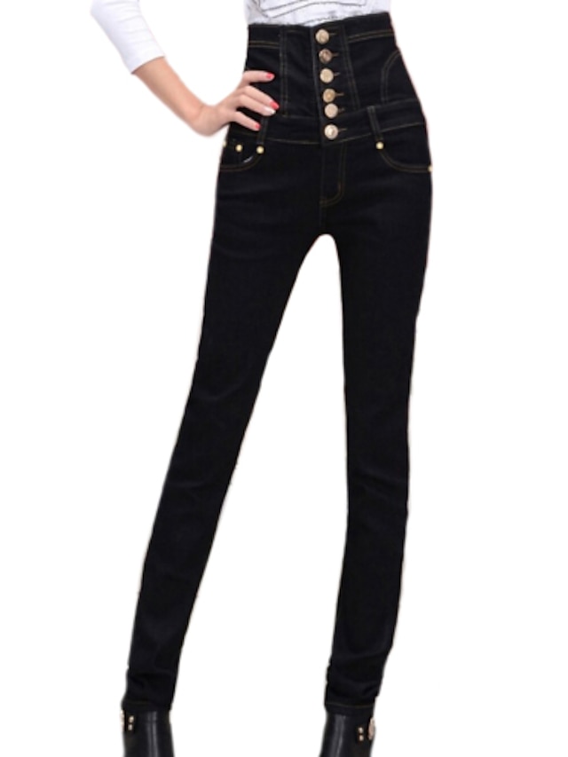  Femme Maigre Pantalon Coton Taille Haute Casual Travail Micro-élastique Couleur Pleine Noir S / Grande Taille / Entreprise