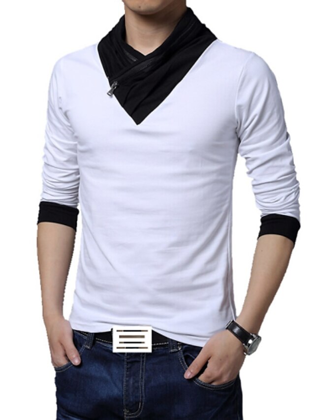  Men's T shirt Tee Color Block Solid Colored White Black Gray Long Sleeve Plus Size Daily Sports Tops Cotton / Work