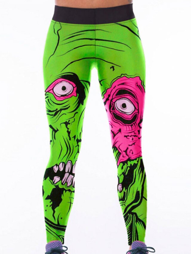  Women's Green Monster Print High Waist Yoga Pants