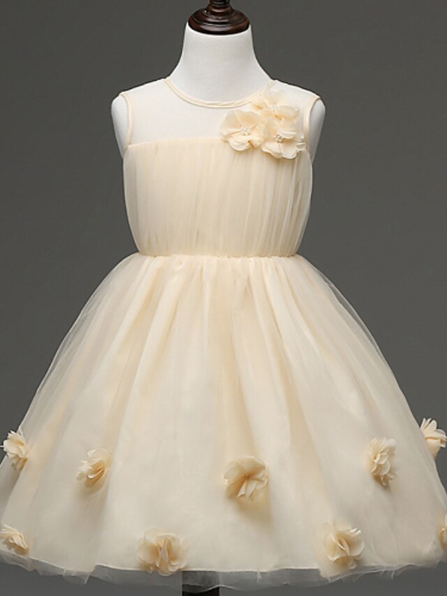  A-line Knee-length Flower Girl Dress - Organza / Satin Sleeveless Jewel with