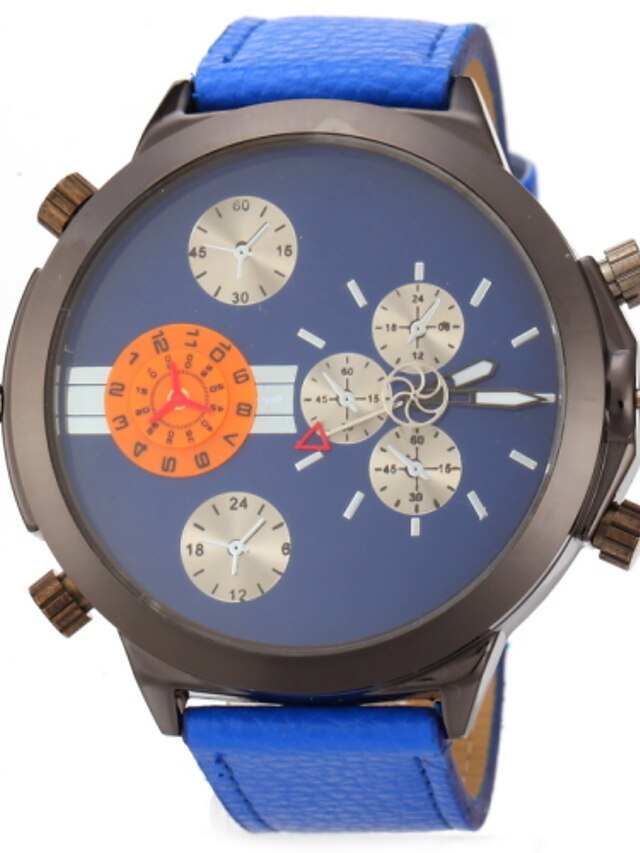  JUBAOLI Men's Military Watch Wrist Watch Quartz Leather Blue / Red / Orange Dual Time Zones Analog Black Red Orange