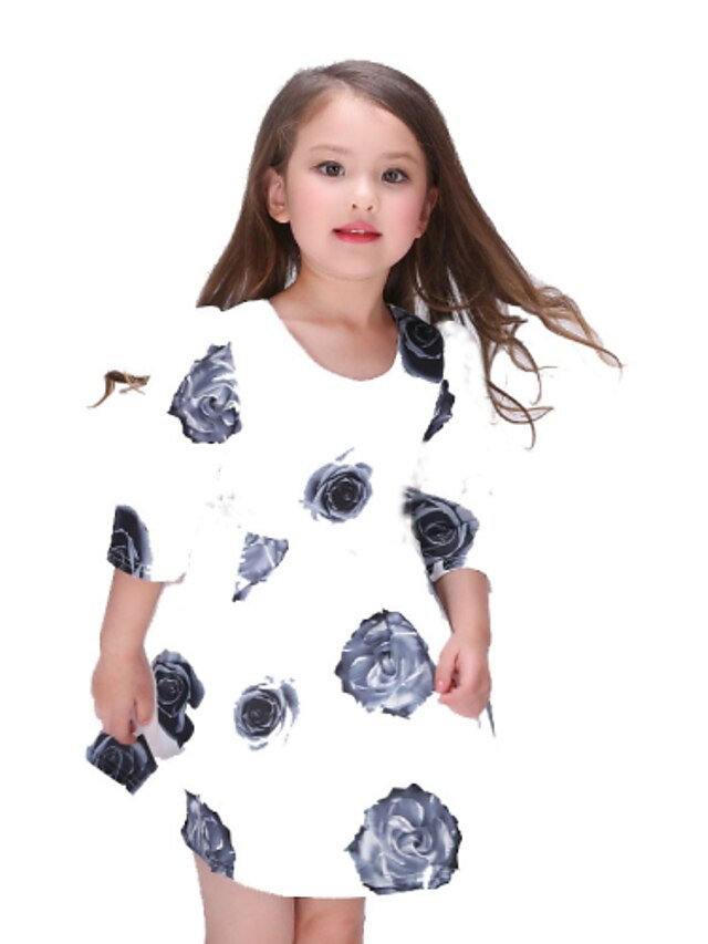  Para Meninas Floral Floral Meia Manga Vestido Branco