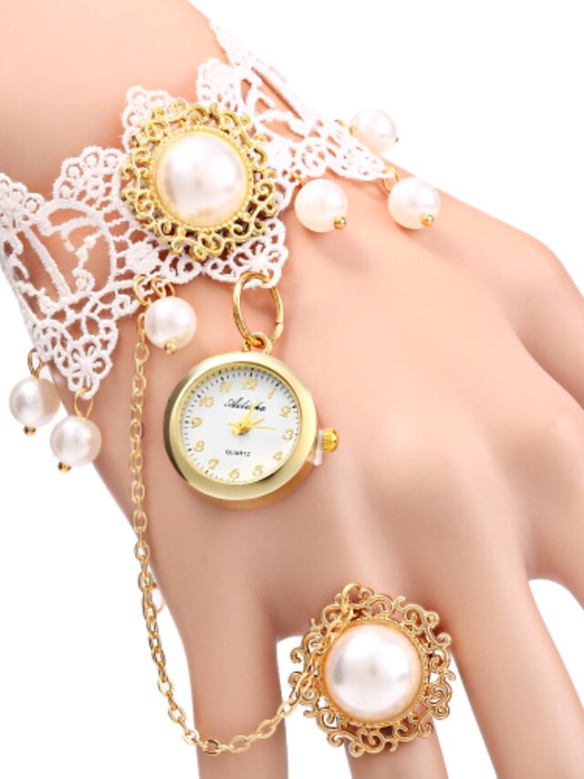  בגדי ריקוד נשים שעון צמיד קווארץ לבן שעונים יום יומיים אנלוגי נשים פנינים אופנתי - לבן שנה אחת חיי סוללה / SSUO LR626