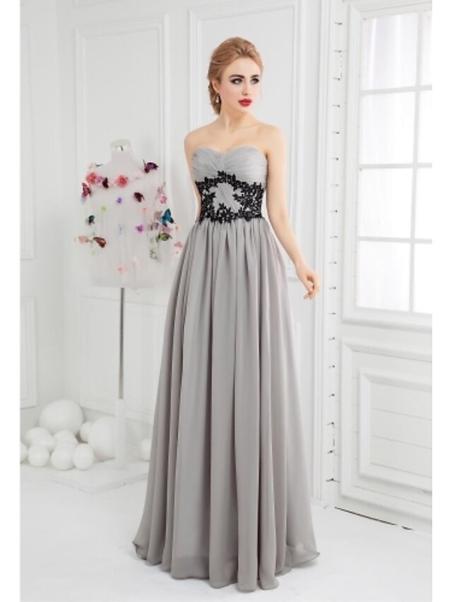  Ball Gown Elegant Formal Evening Dress Sweetheart Neckline Sleeveless Floor Length Chiffon with Appliques Side Draping