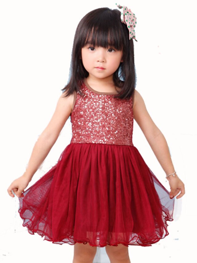  Girl's Red / Yellow Dress , Lace Polyester Summer