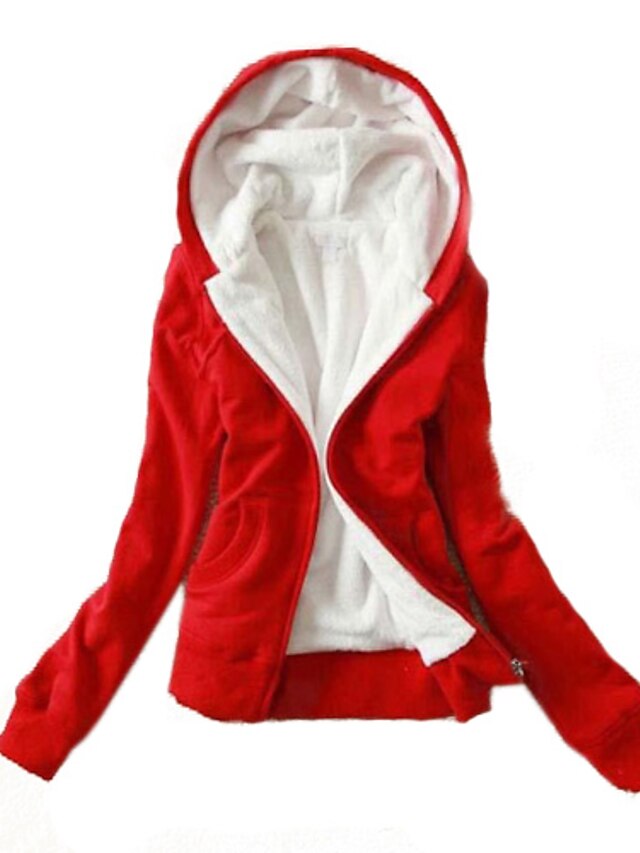  Women's Plus Size Cotton Hoodie Jacket - Solid Colored / Spring / Fall
