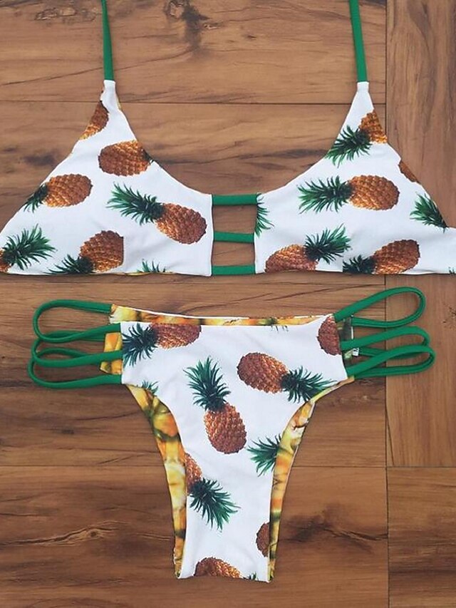  Dames Zwemkleding Bikini Zwempak Afdrukken Fruit Wit Zwart Halternek Badpakken