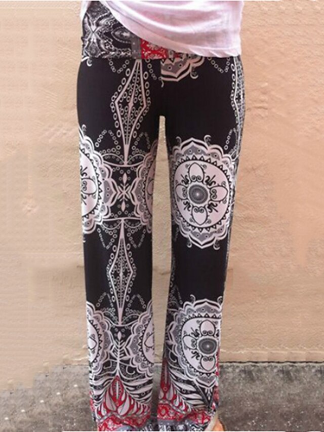  בגדי ריקוד נשים רגל רחבה ג'ינסים מכנסיים סטרצ'י (נמתח) דפוס משוחרר שחור S M L XL XXL