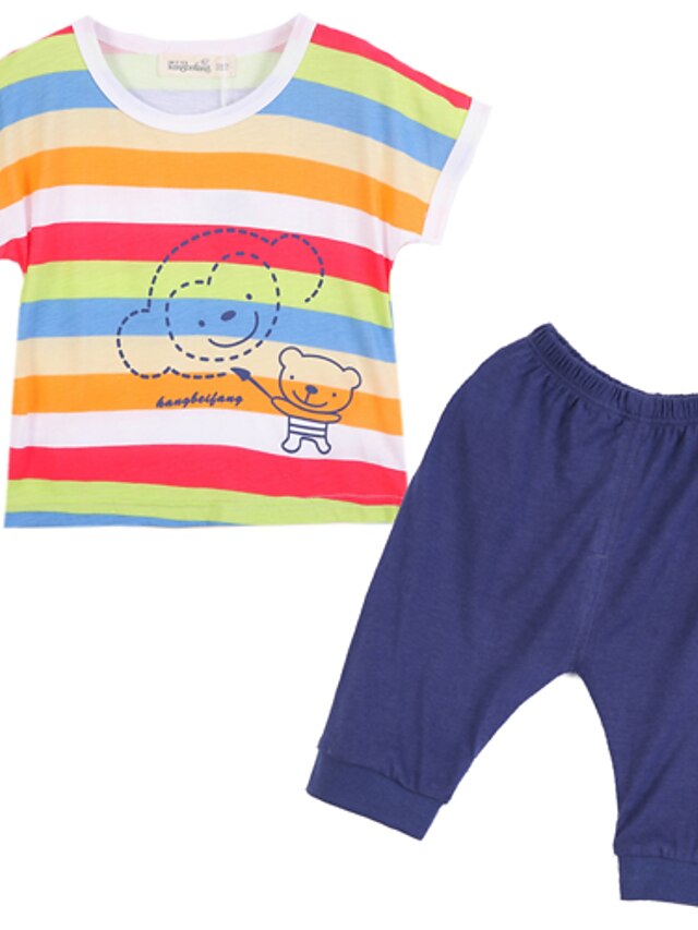  Baby Boys' Solid Colored Short Sleeves Cotton Clothing Set