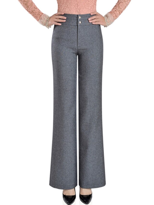  Women's Plus Size Linen Straight Wide Leg Jeans Pants - Solid Colored Black Gray
