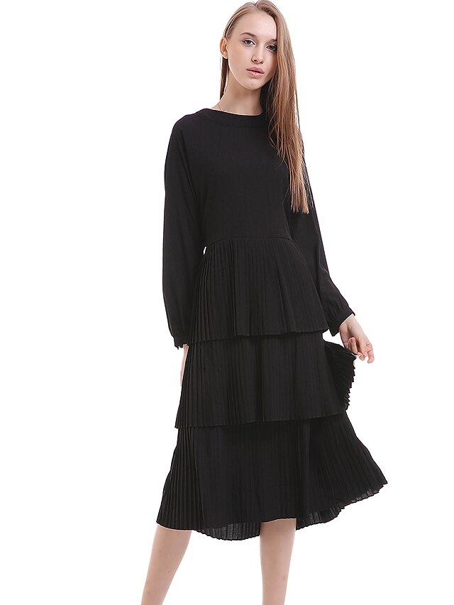  Women's Casual / Daily Simple Chiffon Dress - Solid Colored Ruffle Spring Silk Black
