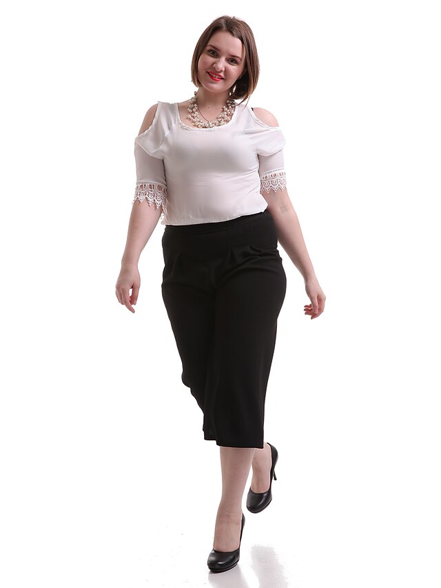  Women's Classic & Timeless Plus Size Slim Wide Leg / Jeans Pants - Solid Colored Classic Style
