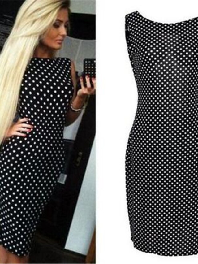  Women's Sexy / Street chic Bodycon Dress,Polka Dot Round Neck Midi Sleeveless Red / White / Black Polyester Summer