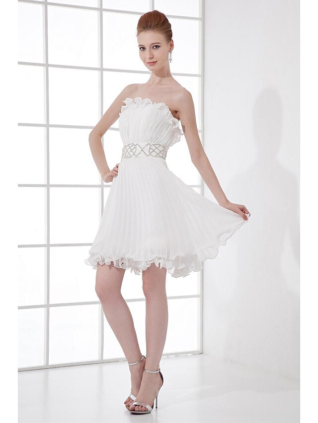  A-Line Strapless Short / Mini Chiffon Bridesmaid Dress with Beading by LAN TING BRIDE®