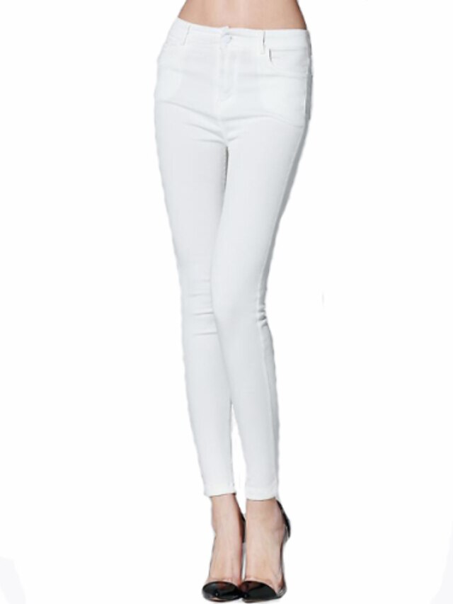  Women's Solid White Skinny Pants , Casual / Day / Street chic