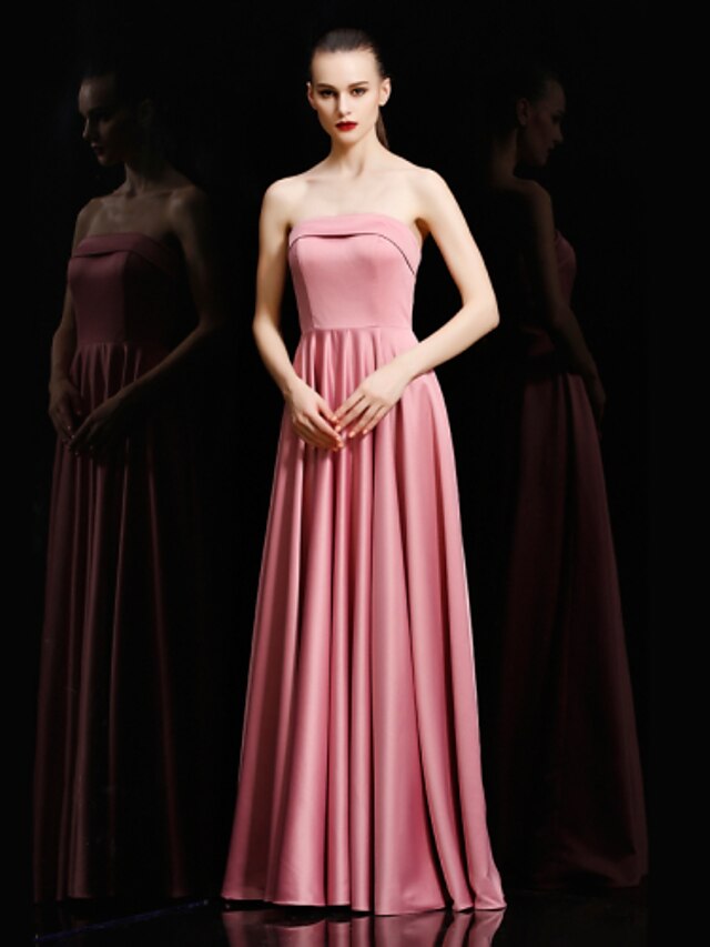  Ball Gown Elegant Formal Evening Dress Strapless Sleeveless Floor Length Satin with Pleats 2020