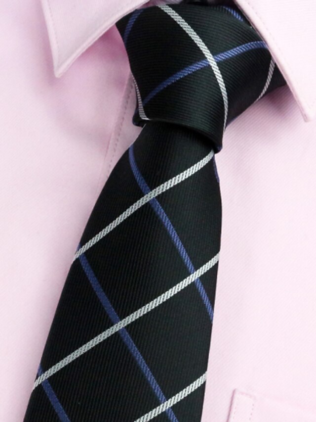  Men's Vintage / Party / Work Polyester Necktie - Plaid / Black / All Seasons