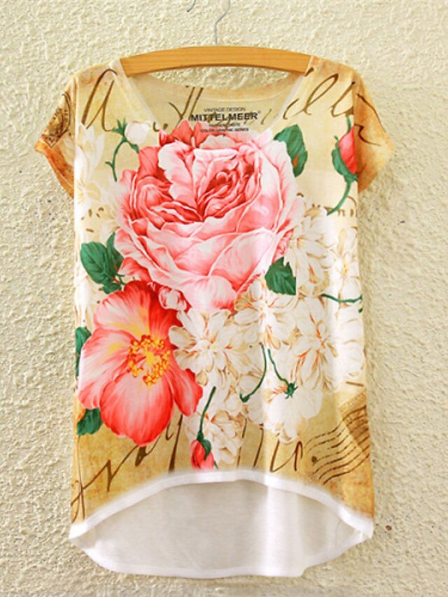  BLE Women's Round Neck 3D T-shirt, Cotton Blends Short Sleeve