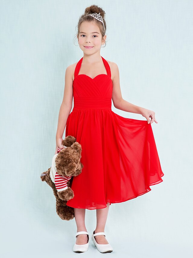  A-linje Grime Telang Chiffon Junior brudepike kjole med Kryssdrapering / Bølgemønster