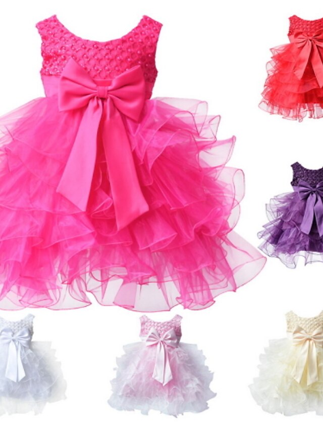  Newborn Infant Girl's Pink/Red/White/Beige/HotPink/Purple BowKnot Polyester Evening Party Dresses for 0~2 Y
