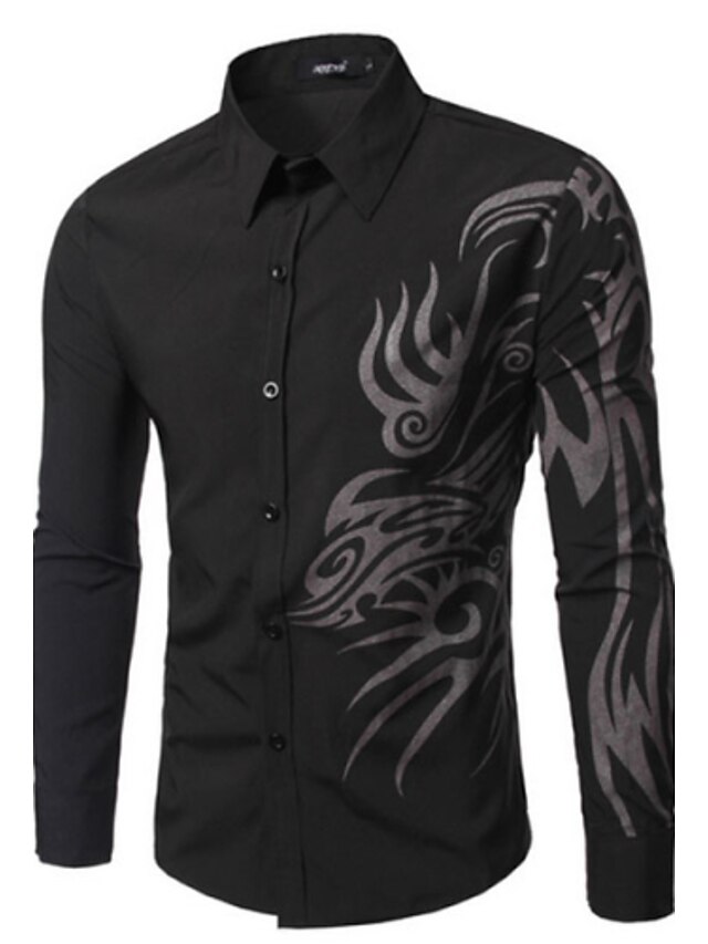  Men's Cotton Shirt Print Black L / Long Sleeve