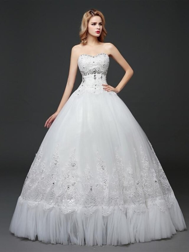  Ball Gown Wedding Dress Floor-length Sweetheart Tulle with Crystal / Embroidered