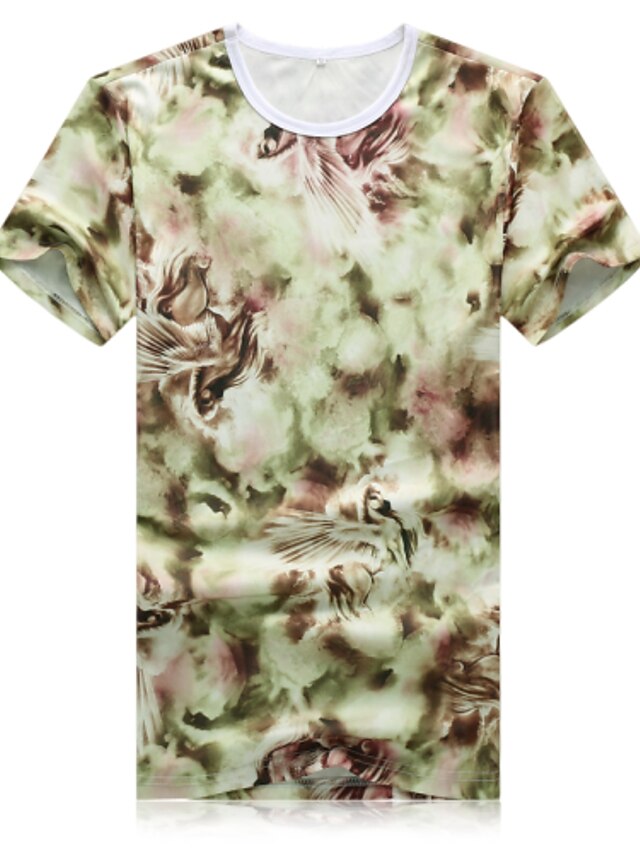  Sport Casual Cotton T-shirt - Print Round Neck Green