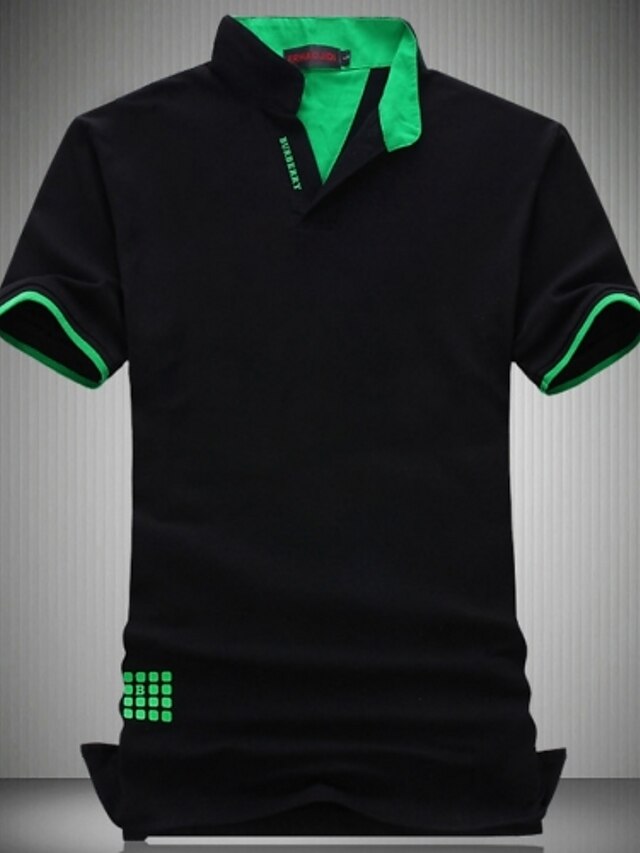  Men's Collar Polo Shirt Golf Shirt Solid Colored Collar Stand Collar White Black Green Short Sleeve Plus Size Daily Weekend Slim Tops Cotton Active / Summer / Summer