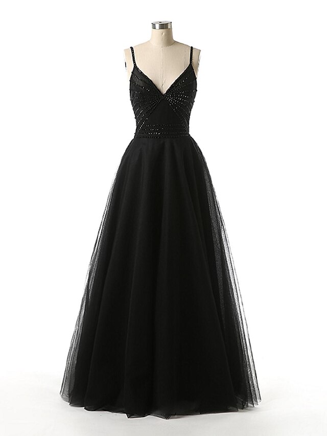  Ball Gown Beautiful Back Formal Evening Dress Spaghetti Strap Sleeveless Floor Length Tulle with Beading 2020