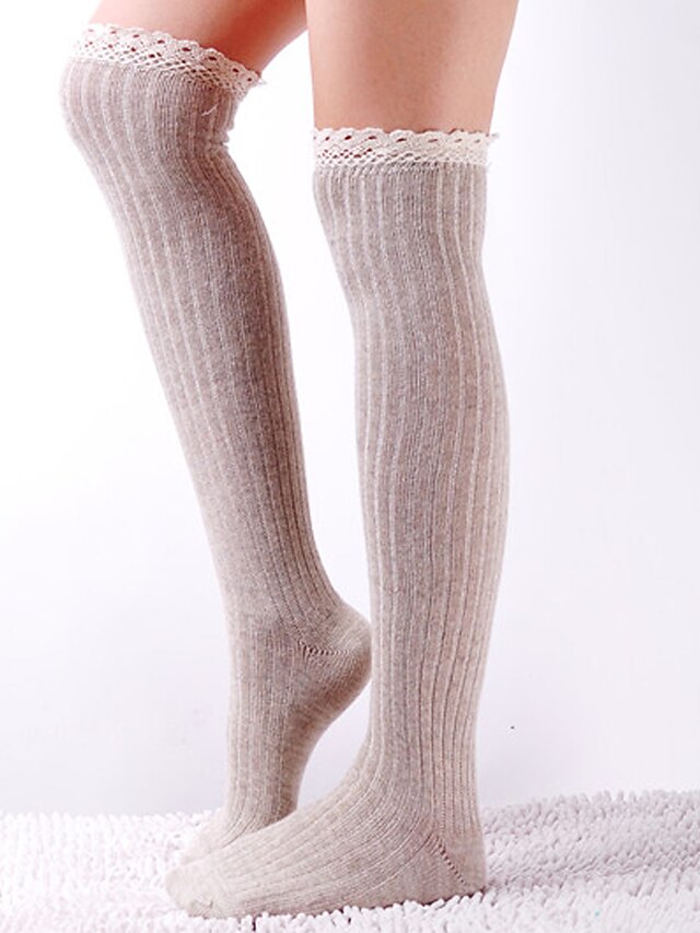  Womens Lolita Cosplay Over-Knee Highs Lace Trim Knit Cotton Socks