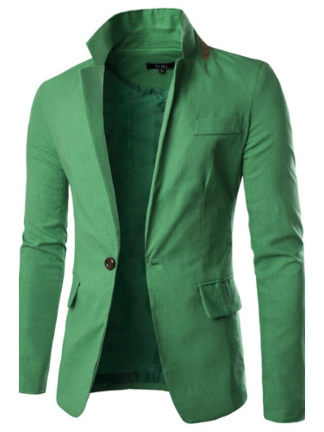  Men's Spring Fall Blazer Daily Work Regular Solid Colored Long Sleeve White / Black / Green M / L / XL