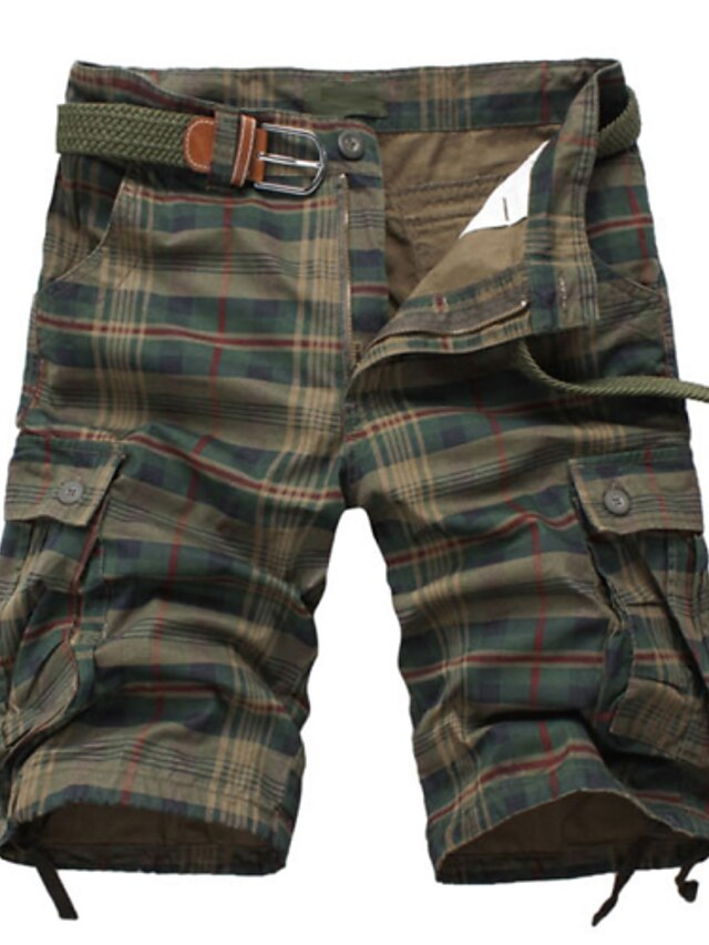  Men's Casual Cotton Loose / Slim / Shorts Pants - Print / Plaid Army Green 38 / Spring / Summer